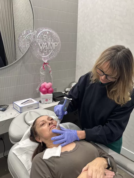 Nurse Cathy Douglas performing a PRP facial treatment