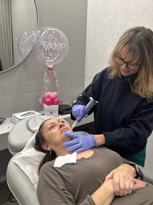 Nurse Cathy Douglas during a PRP treatment