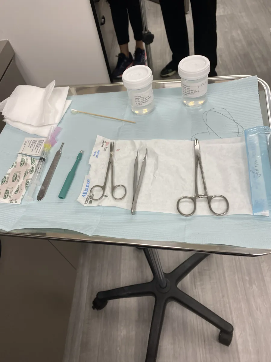 Sterile instrument tray prepared for a treatment at Maison 58